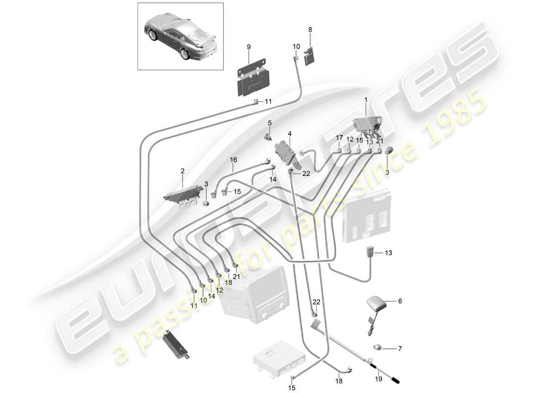 porsche 2015 (991-1 r/gt3/rs) schéma des pièces du booster d'antenne