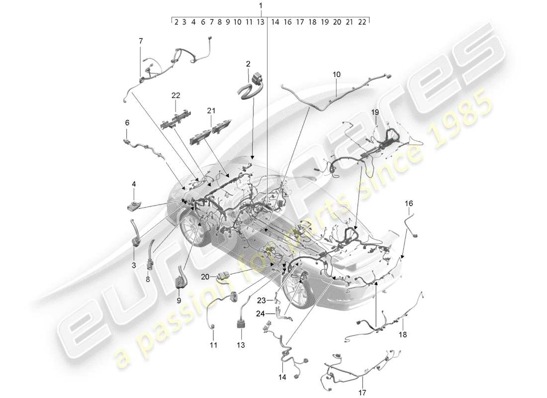 porsche 2014 (991-1 r/gt3/rs) faisceaux de câbles schéma des pièces