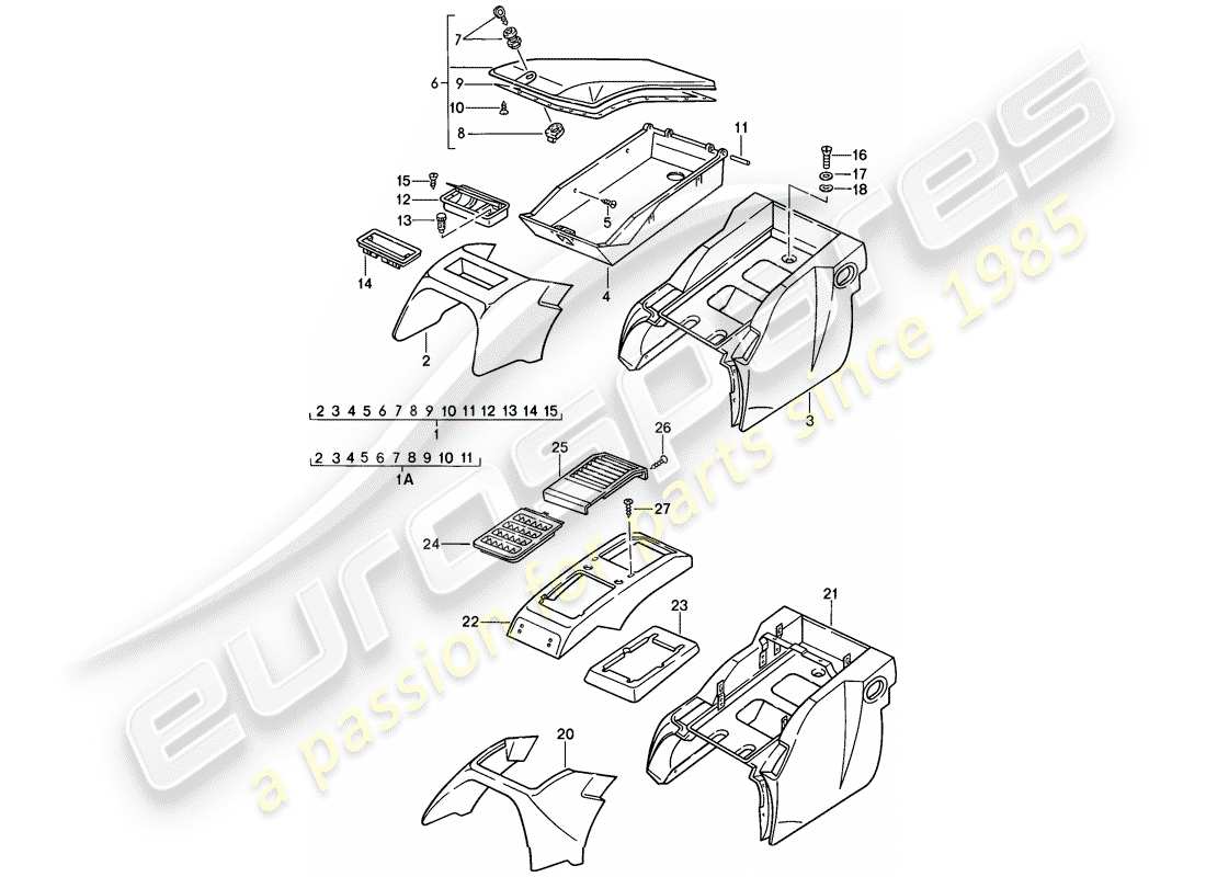 porsche 1983 (928) boîte de rangement schéma des pièces