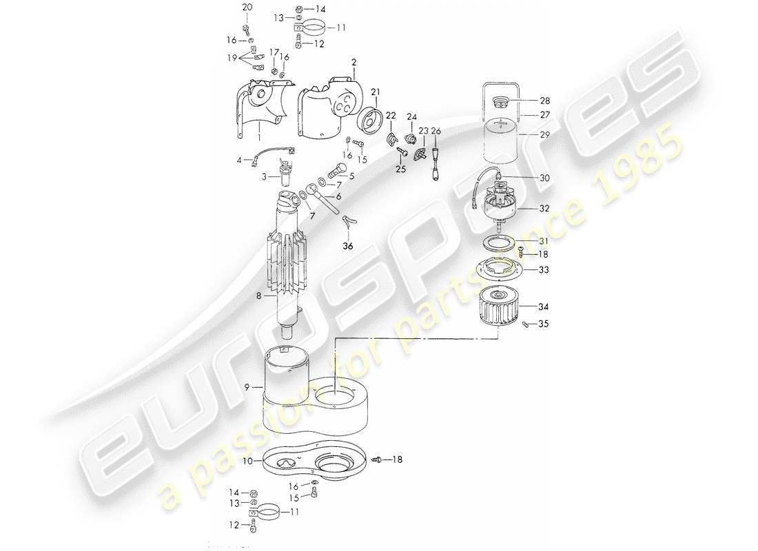 porsche 1971 (911) pièces individuelles - pour - chauffage - - webasto - schéma des pièces