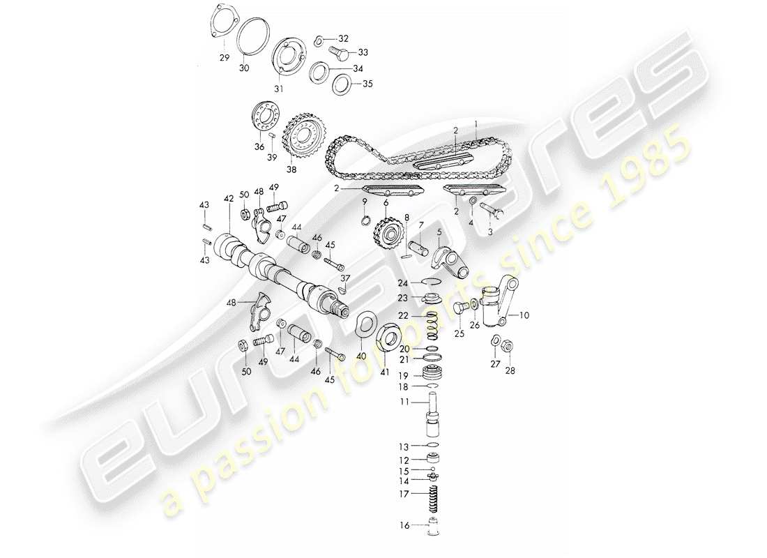 porsche 1971 (911) commande de valve - kit de réparation pour entretien - tendeur - chaîne - voir illustration : vue schématique