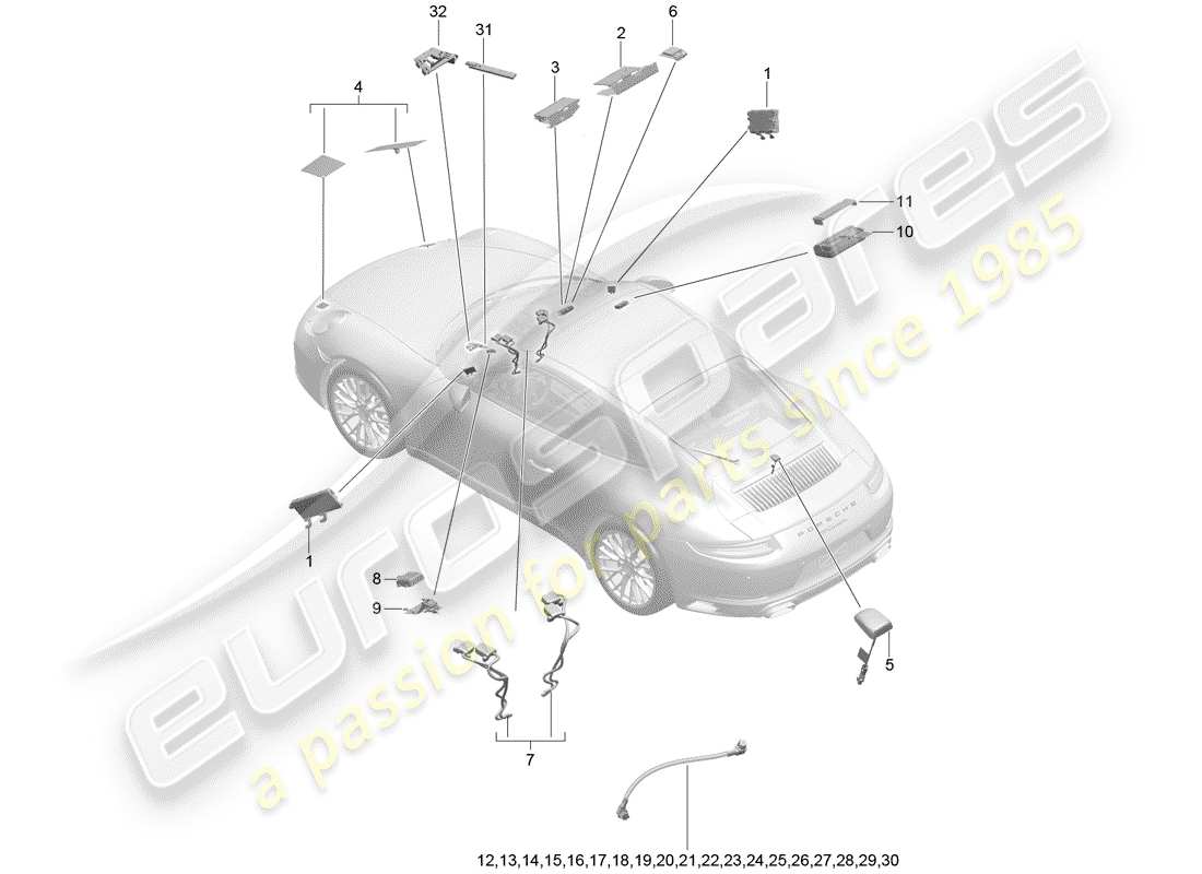 porsche 2019 (991-2) schéma des pièces de l'antenne