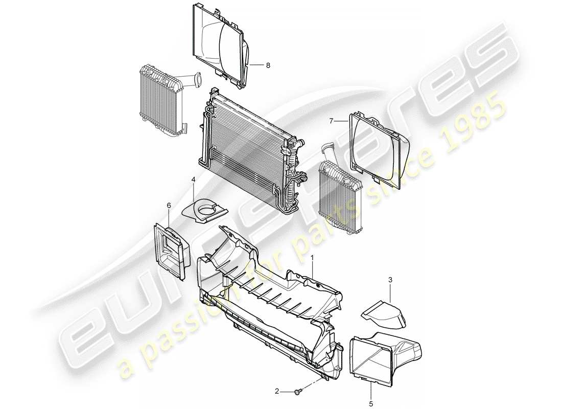 porsche 2008 (cayenne e1 9pa) conduit d'air de refroidissement schéma des pièces