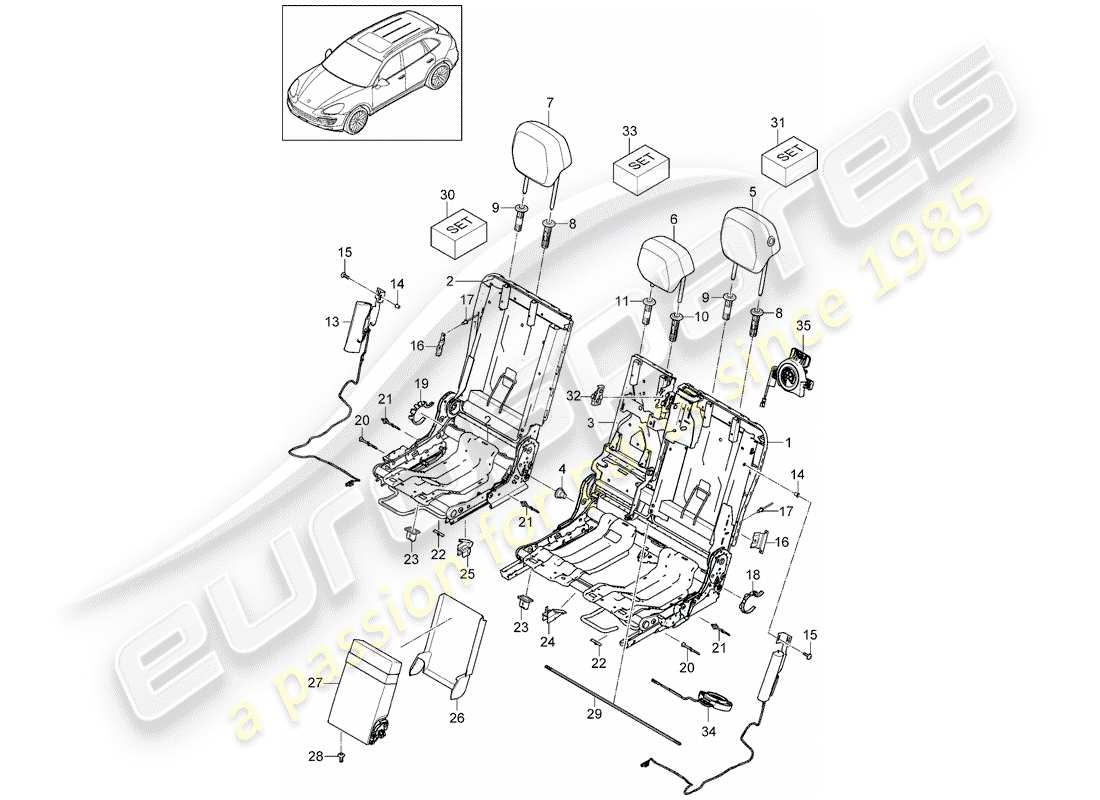 porsche 2018 (cayenne e2 92a) diagramme des pièces de l'appui-tête