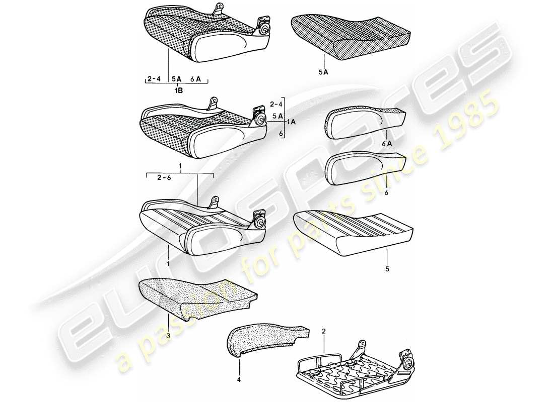 porsche 1986 (928) siège sport - réglable manuellement - coussin - pièces individuelles - d >> - mj 1984 schéma des pièces