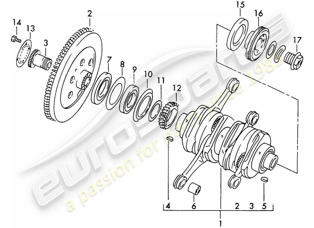 porsche 1955 (356/356a) diagramme de pièce de vilebrequin