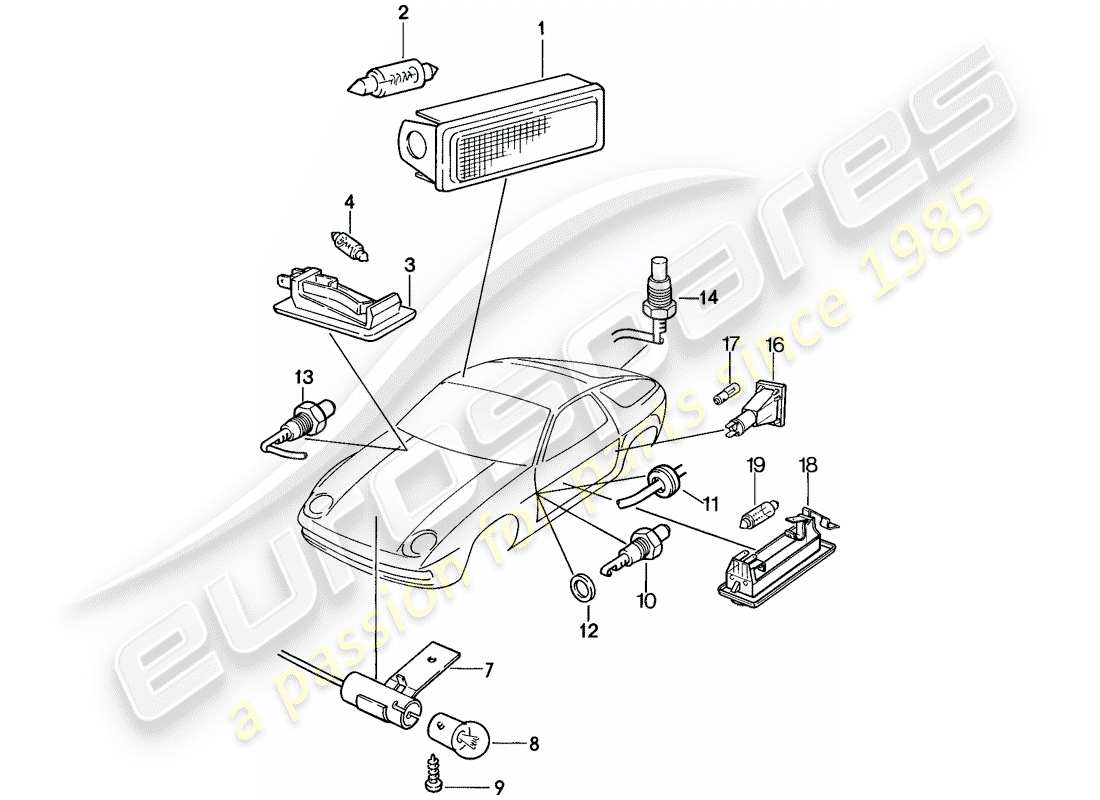 porsche 1983 (928) lumières intérieures schéma des pièces
