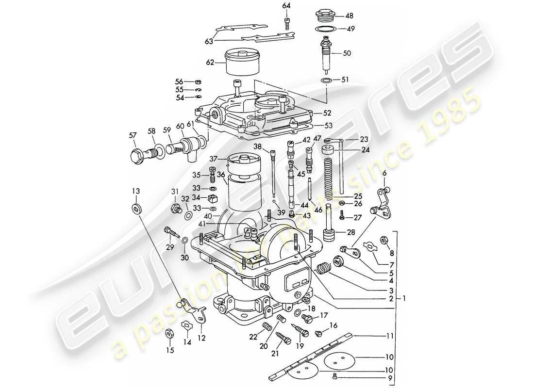 porsche 1962 (356b/356c) pièces individuelles - pour - carburateur - weber 40 dcm 2 schéma des pièces