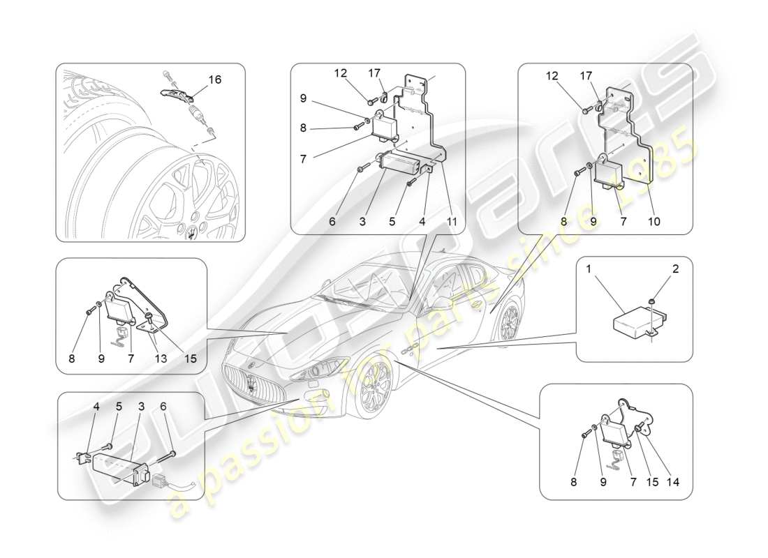 maserati granturismo (2011) système de surveillance de la pression des pneus schéma des pièces