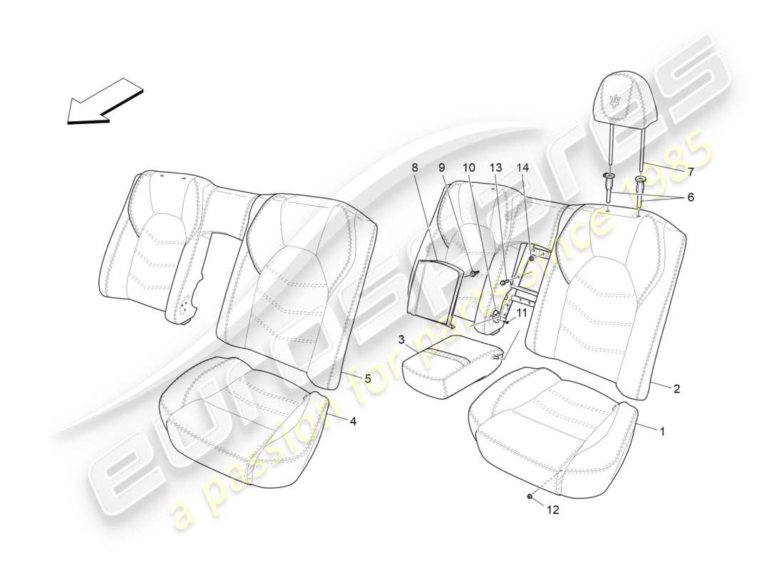 maserati granturismo s (2019) sièges arrière : diagramme de pièces des panneaux de garniture