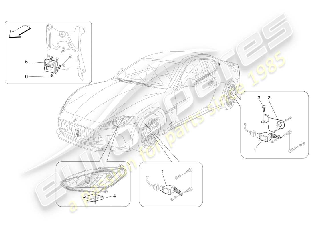 maserati granturismo s (2019) schéma des pièces de commande du système d'éclairage