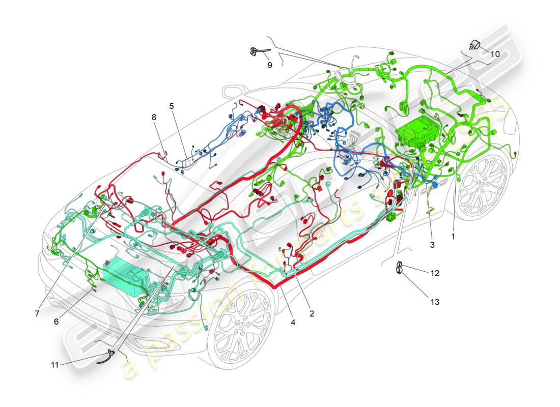 maserati granturismo s (2019) schéma des pièces du câblage principal