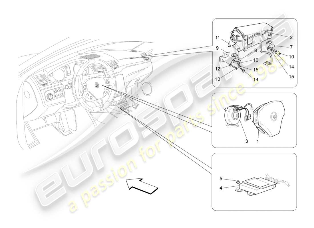 maserati granturismo s (2020) schéma des pièces du système d'airbag frontal
