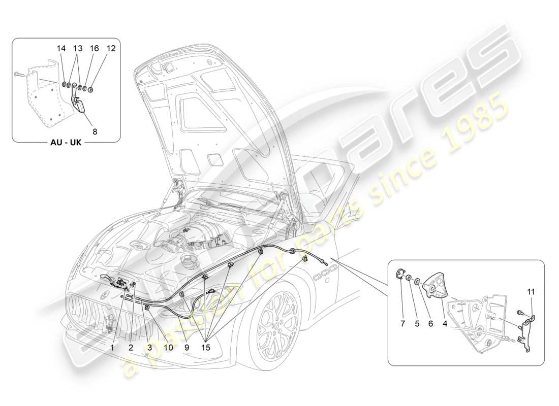 maserati granturismo s (2020) schéma des pièces du bouton d'ouverture du couvercle avant