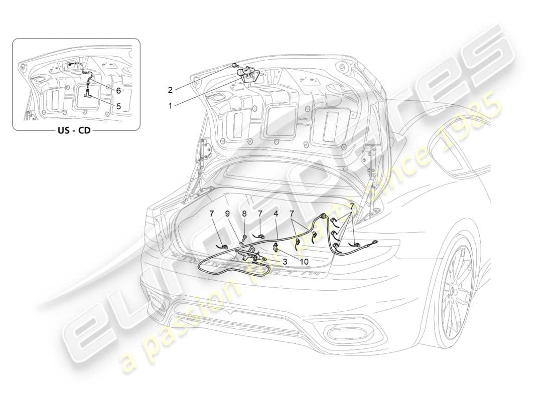 maserati granturismo s (2020) schéma des pièces de commande d'ouverture du couvercle arrière