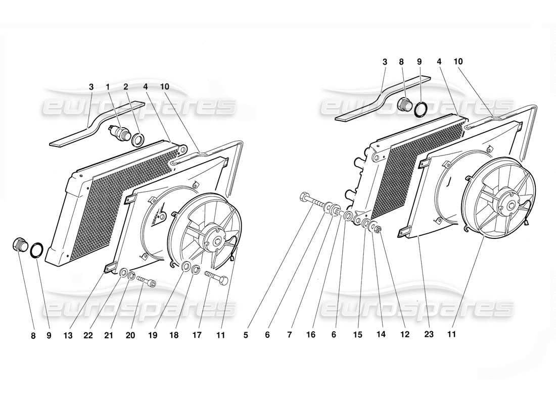 lamborghini diablo (1991) radiateur et electro-ventilateurs schéma des pièces