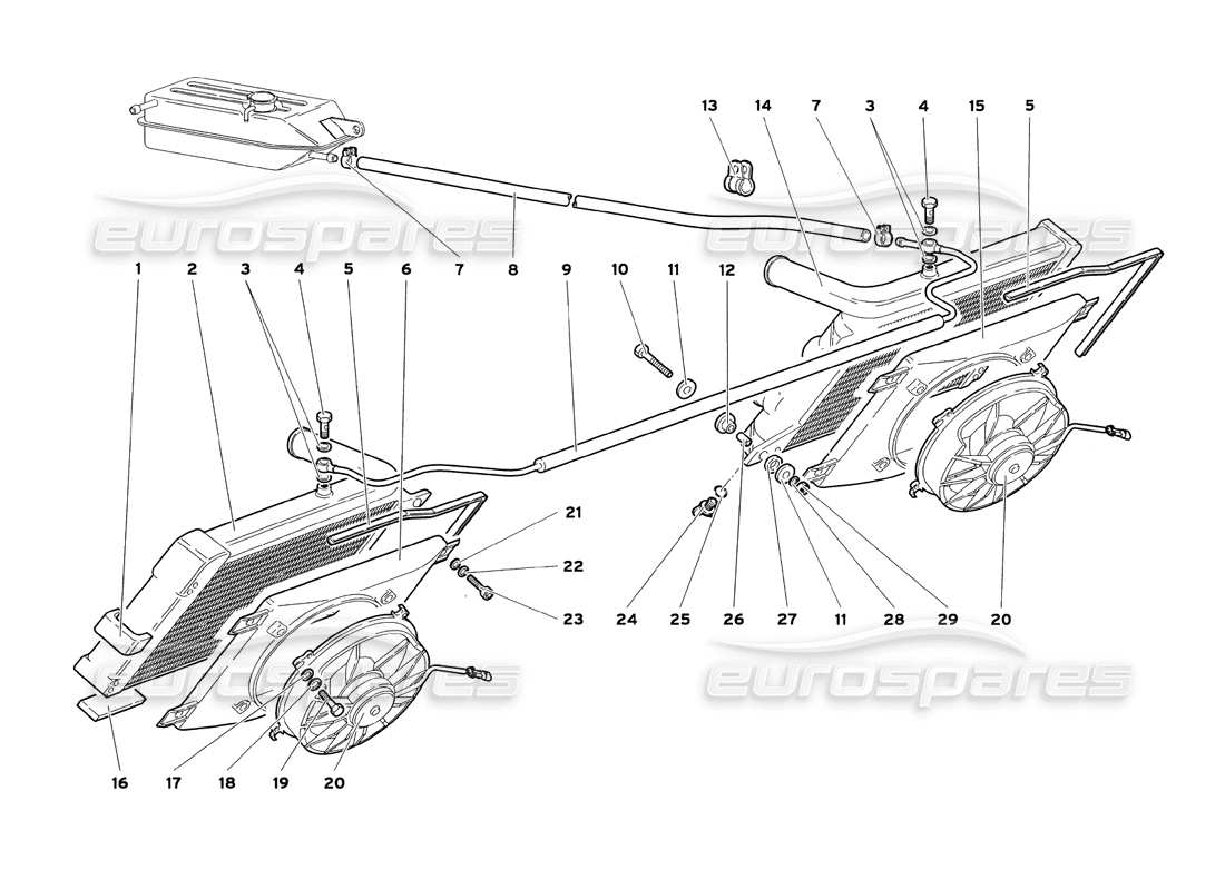 lamborghini diablo sv (1999) schéma des pièces des radiateurs et électro-ventilateurs
