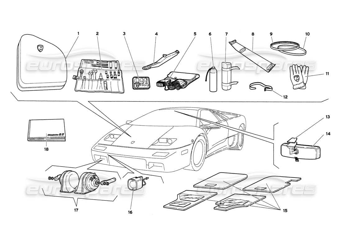 lamborghini diablo 6.0 (2001) accessoires schéma des pièces