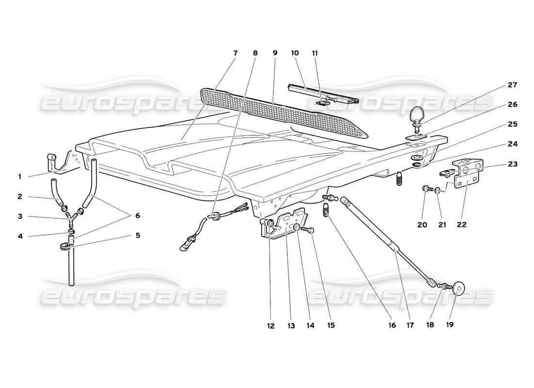 lamborghini diablo sv (1999) schéma des pièces du capot moteur (pour les voitures à refroidissement rapide)