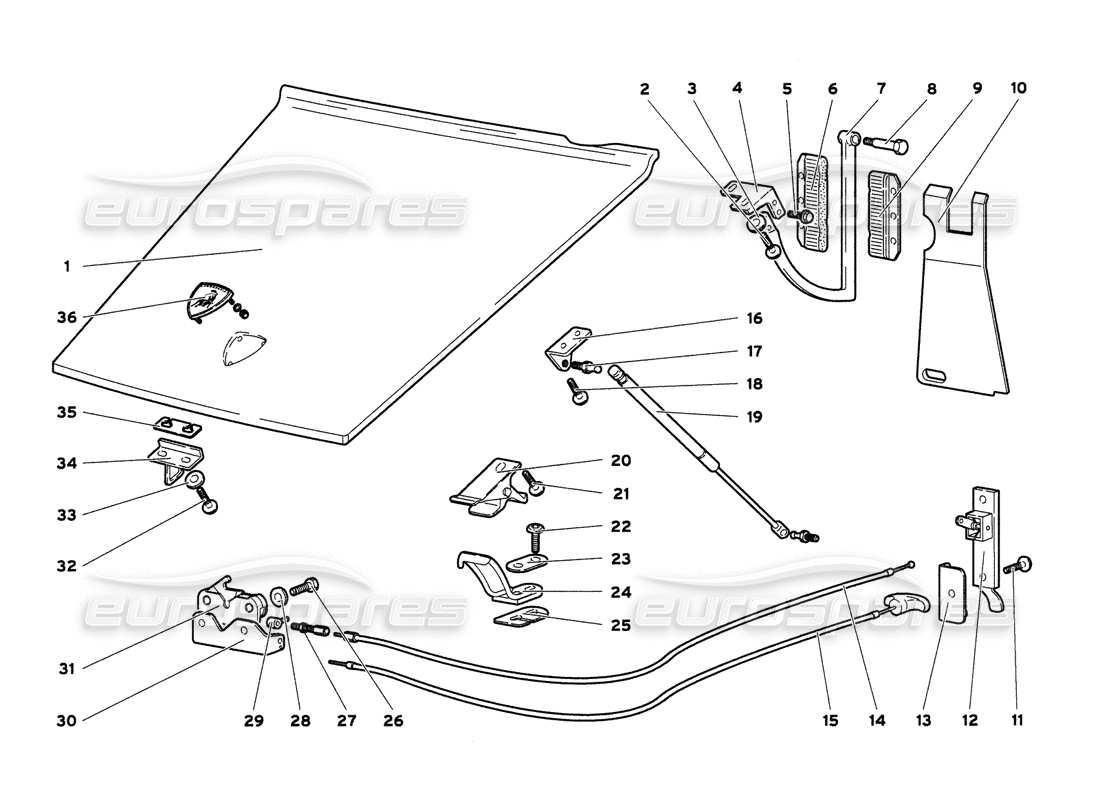 lamborghini diablo 6.0 (2001) diagramme des pièces du capot avant