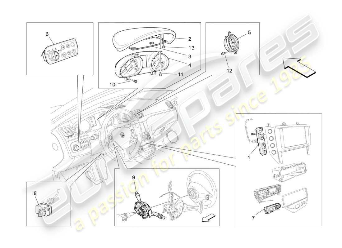 maserati granturismo s (2015) appareils de tableau de bord schéma des pièces