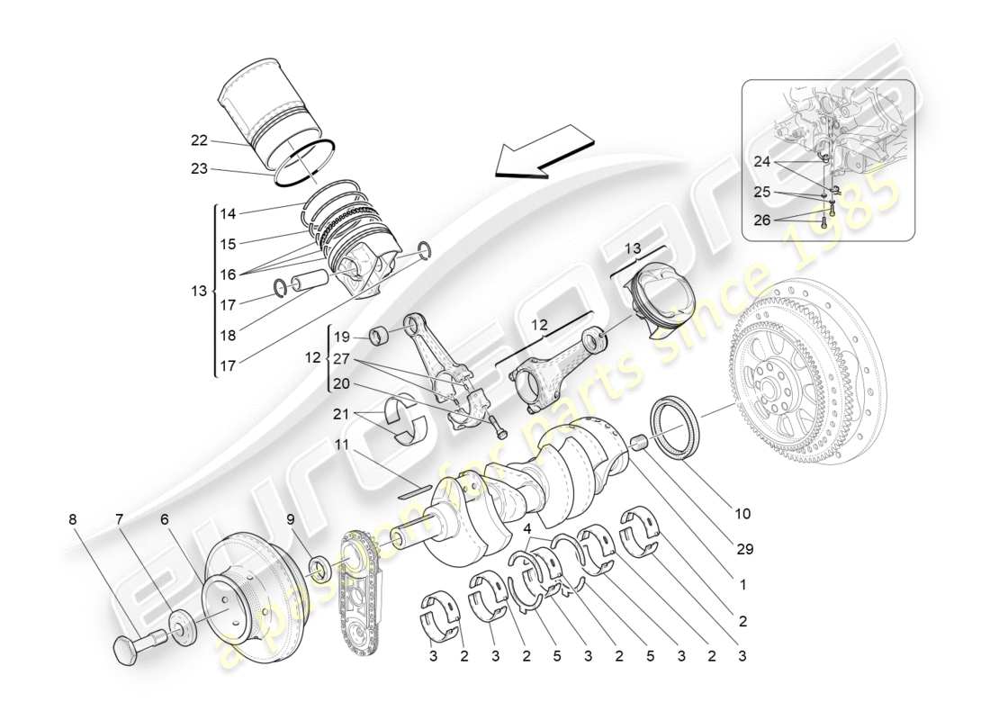 maserati granturismo s (2020) schéma des pièces du mécanisme à manivelle