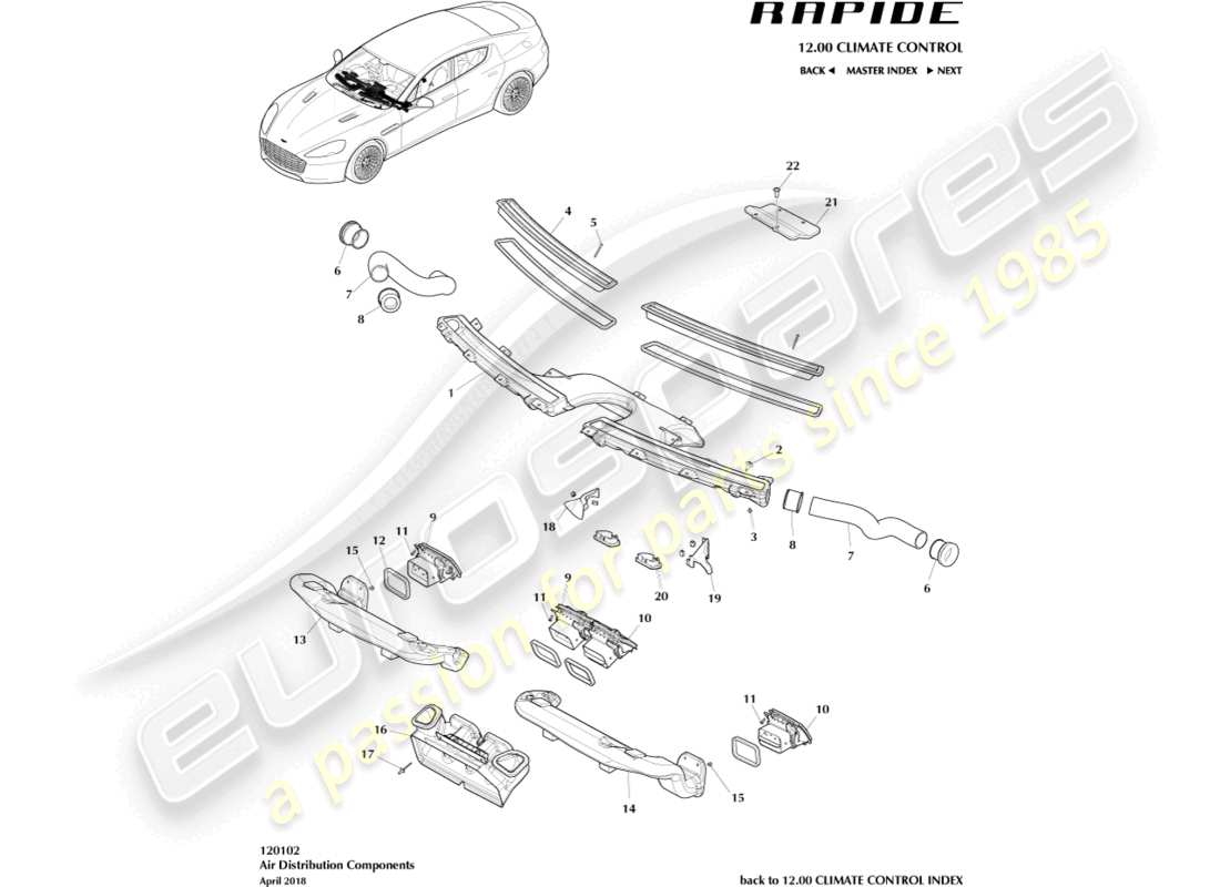aston martin rapide (2017) schéma des pièces des composants de distribution d'air