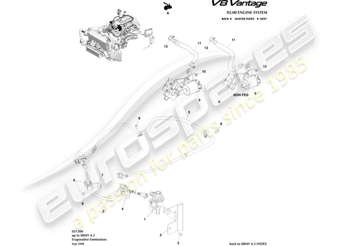 aston martin v8 vantage (2013) diagramme des pièces relatives aux émissions par évaporation
