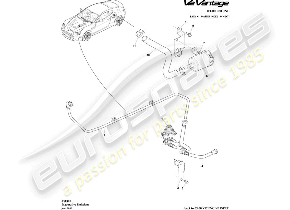 aston martin v12 vantage (2010) diagramme des pièces relatives aux émissions par évaporation