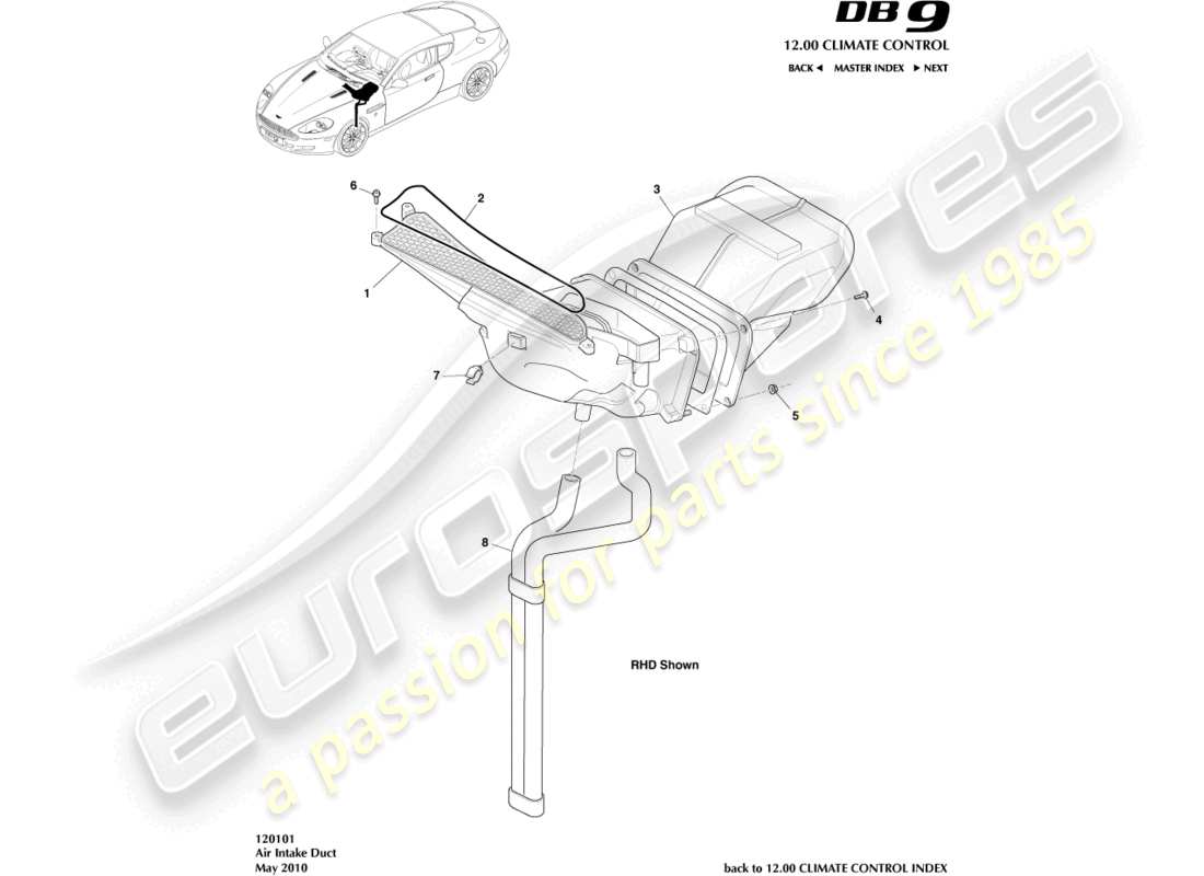 aston martin db9 (2008) schéma des pièces des conduits d'admission d'air