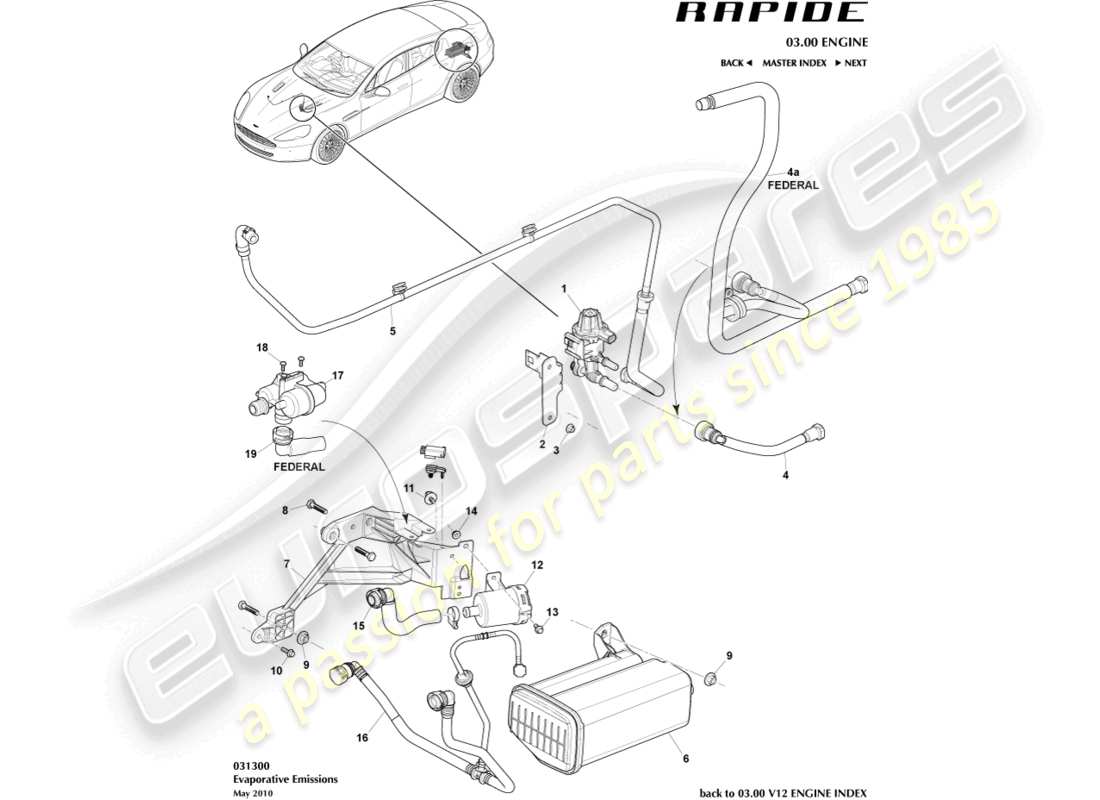 aston martin rapide (2017) diagramme des pièces relatives aux émissions par évaporation