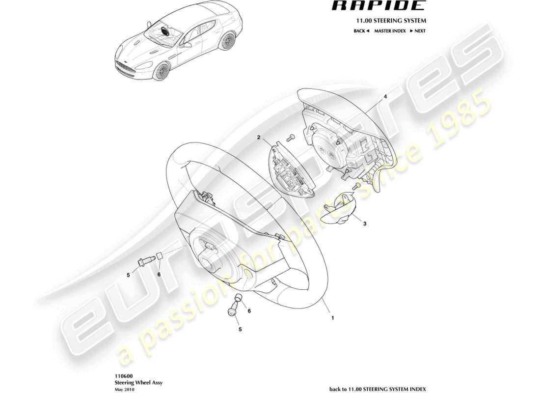 aston martin rapide (2012) volant de direction schéma des pièces