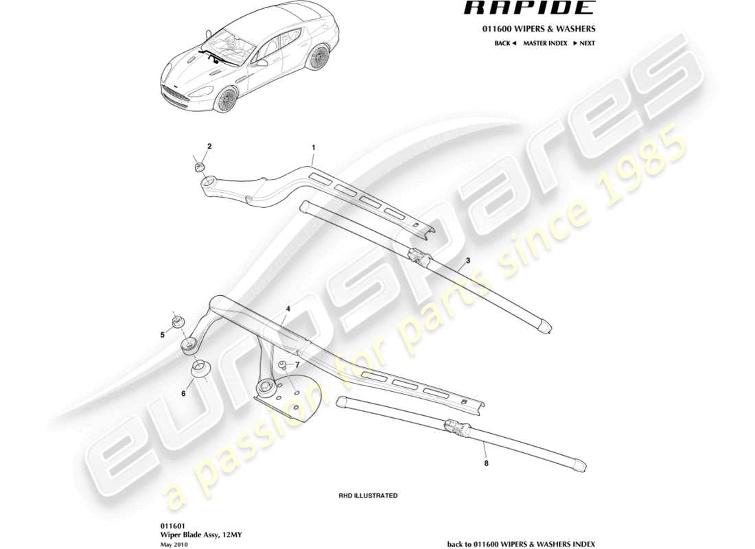 aston martin rapide (2012) ensemble balai d'essuie-glace, 12my diagramme de pièces