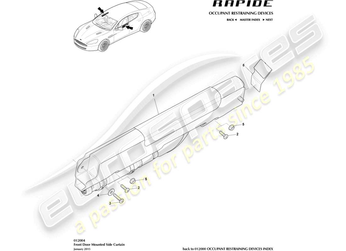 aston martin rapide (2010) airbag rideau latéral avant schéma des pièces