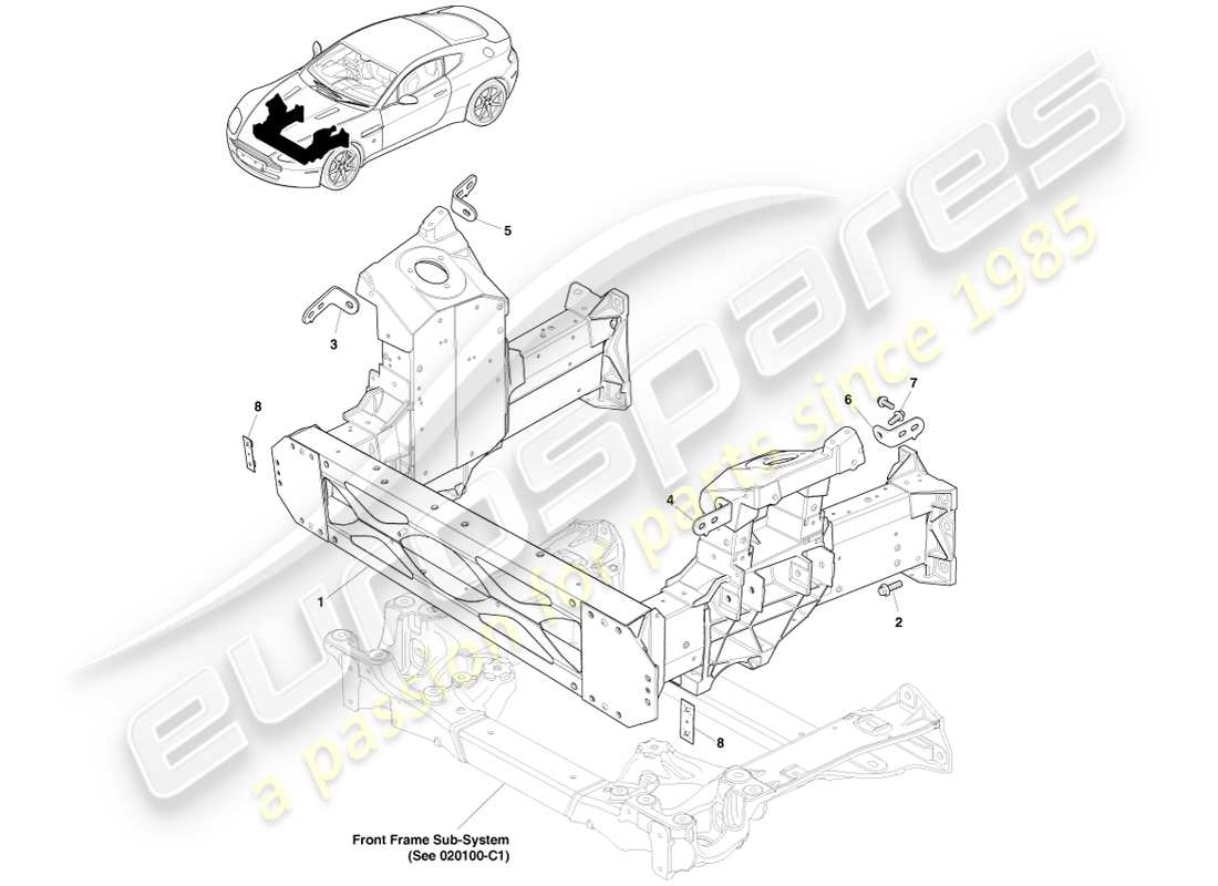 aston martin v8 vantage (2007) diagramme des pièces de la structure avant