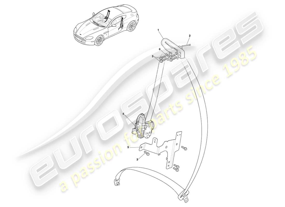 aston martin v8 vantage (2007) schéma des pièces des ceintures de sécurité avant