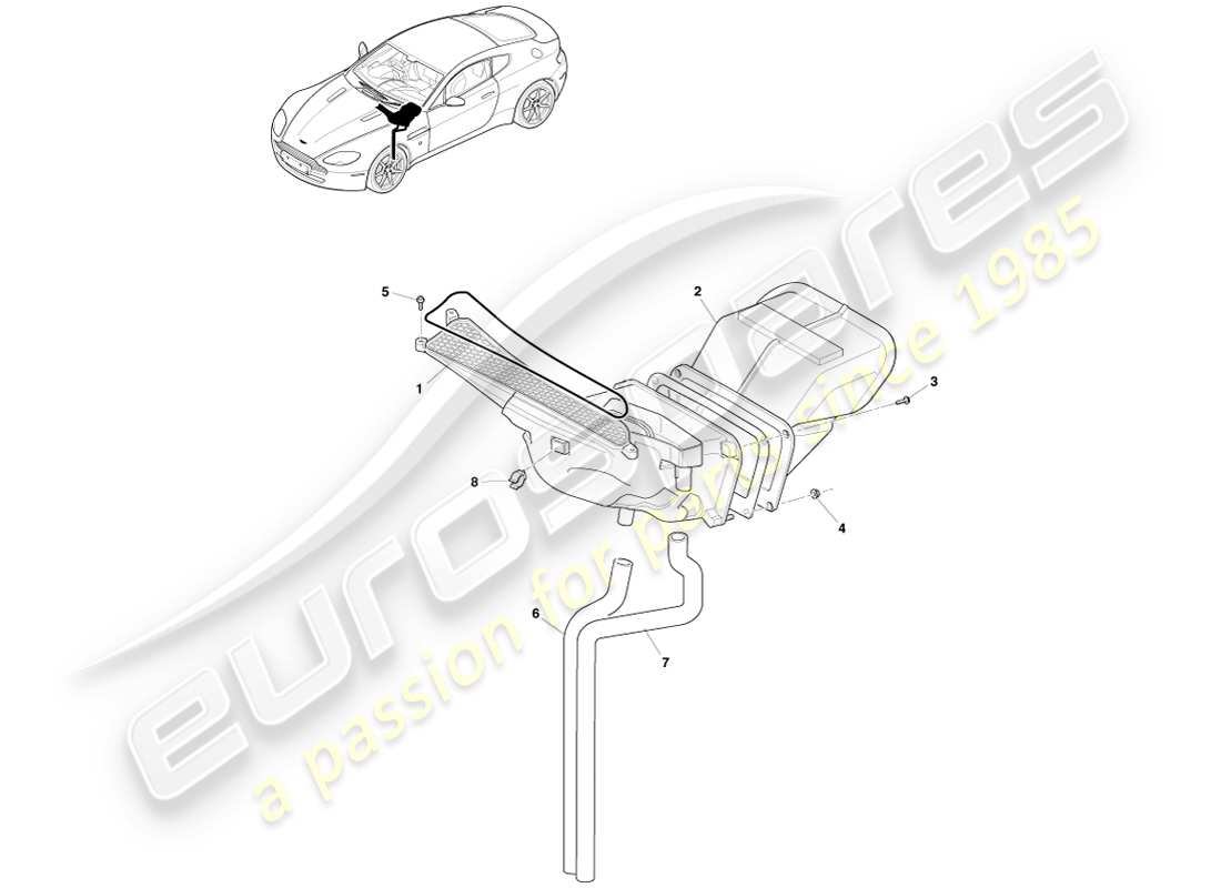 aston martin v8 vantage (2007) schéma des pièces des conduits d'admission d'air
