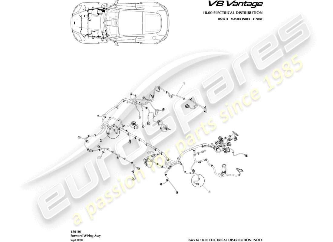 aston martin v8 vantage (2008) schéma des pièces du faisceau du compartiment moteur