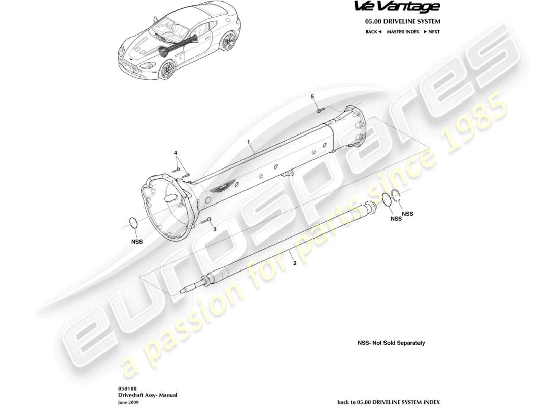 aston martin v12 vantage (2010) schéma des pièces de l'assemblage de l'arbre de transmission