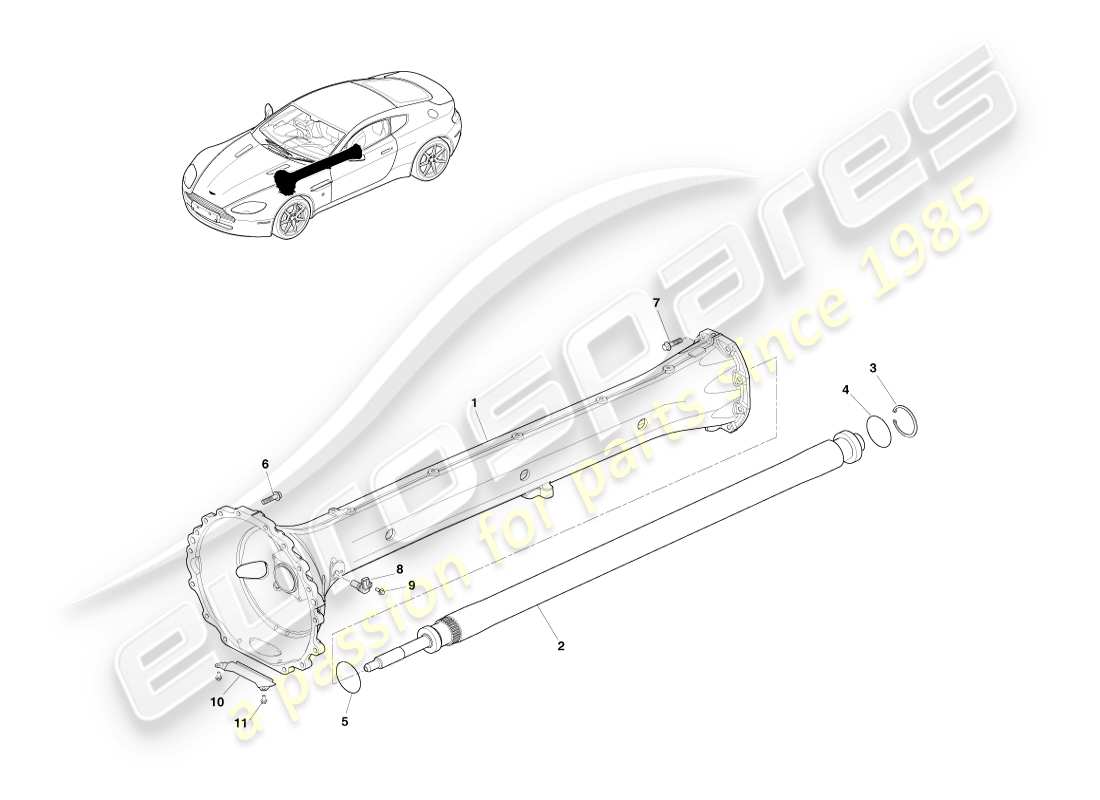 aston martin v8 vantage (2005) schéma des pièces de l'assemblage de l'arbre de transmission