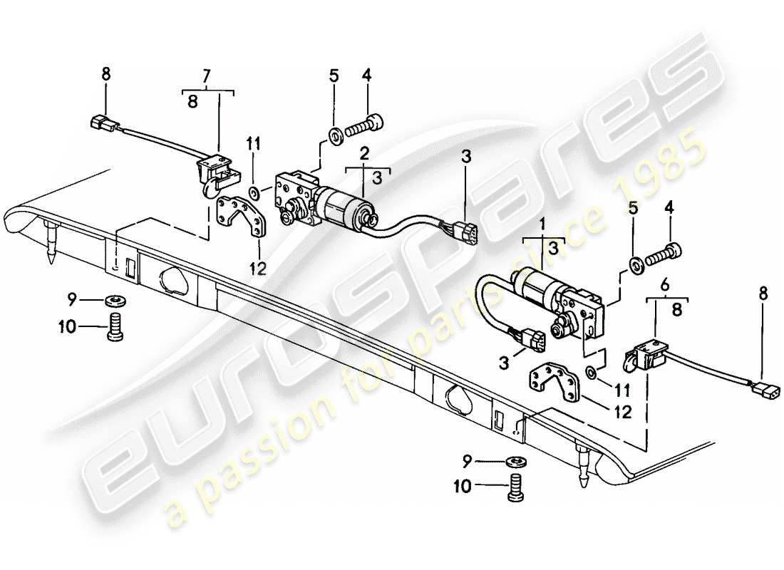 porsche 1989 (911) capot convertible - catch - réglable électriquement schéma des pièces