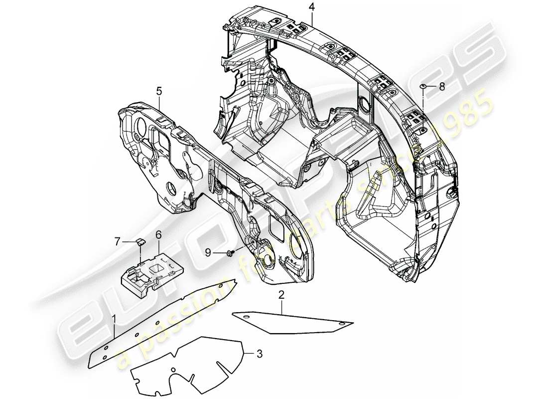 porsche 2008 (cayenne e1 9pa) schéma des pièces de l'absorpteur sonore