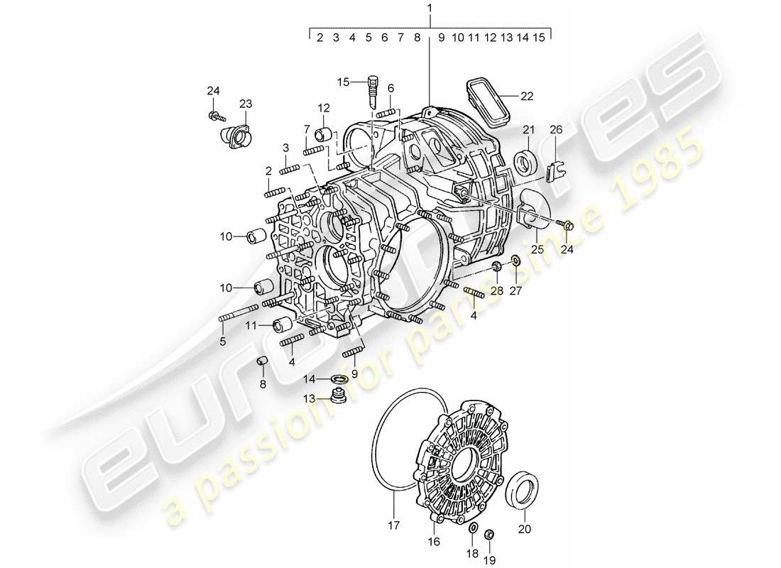 porsche 1998 (993) transmission de remplacement - prêt à l'installation - boîtier de transmission schéma des pièces