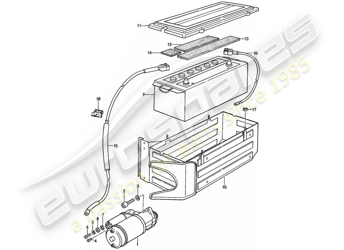 porsche 1981 (928) démarreur - batterie schéma des pièces