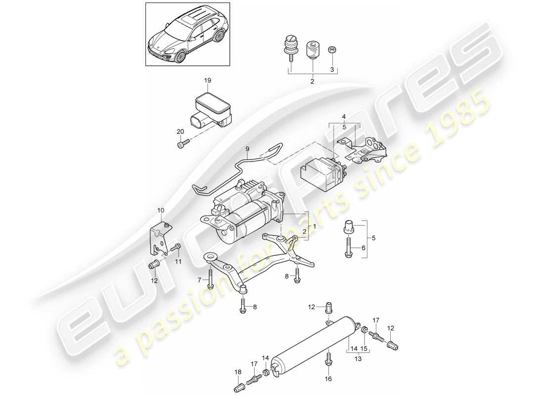 porsche 2011 (cayenne e2 92a) système d'auto-nivellement schéma des pièces