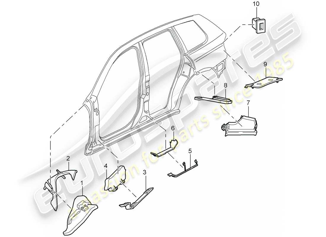 porsche 2008 (cayenne e1 9pa) schéma des pièces de l'absorpteur sonore