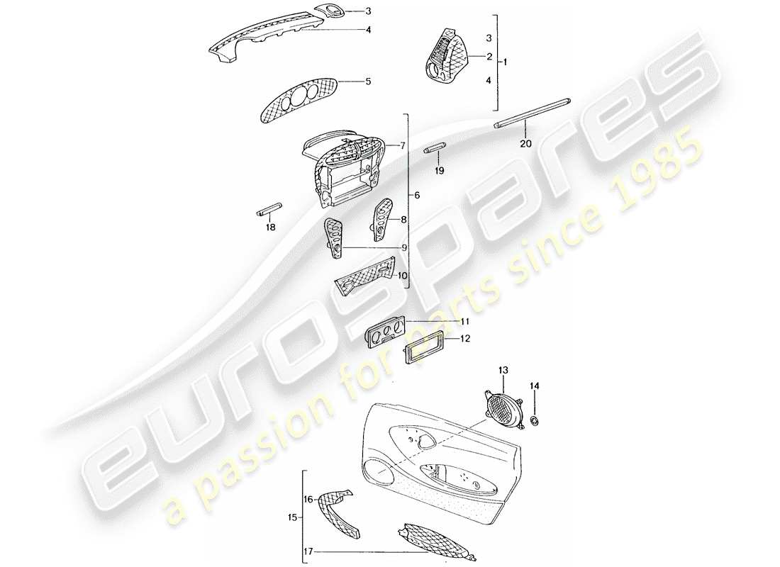 porsche 1994 (tequipment) compartiment pour les passagers schéma des pièces