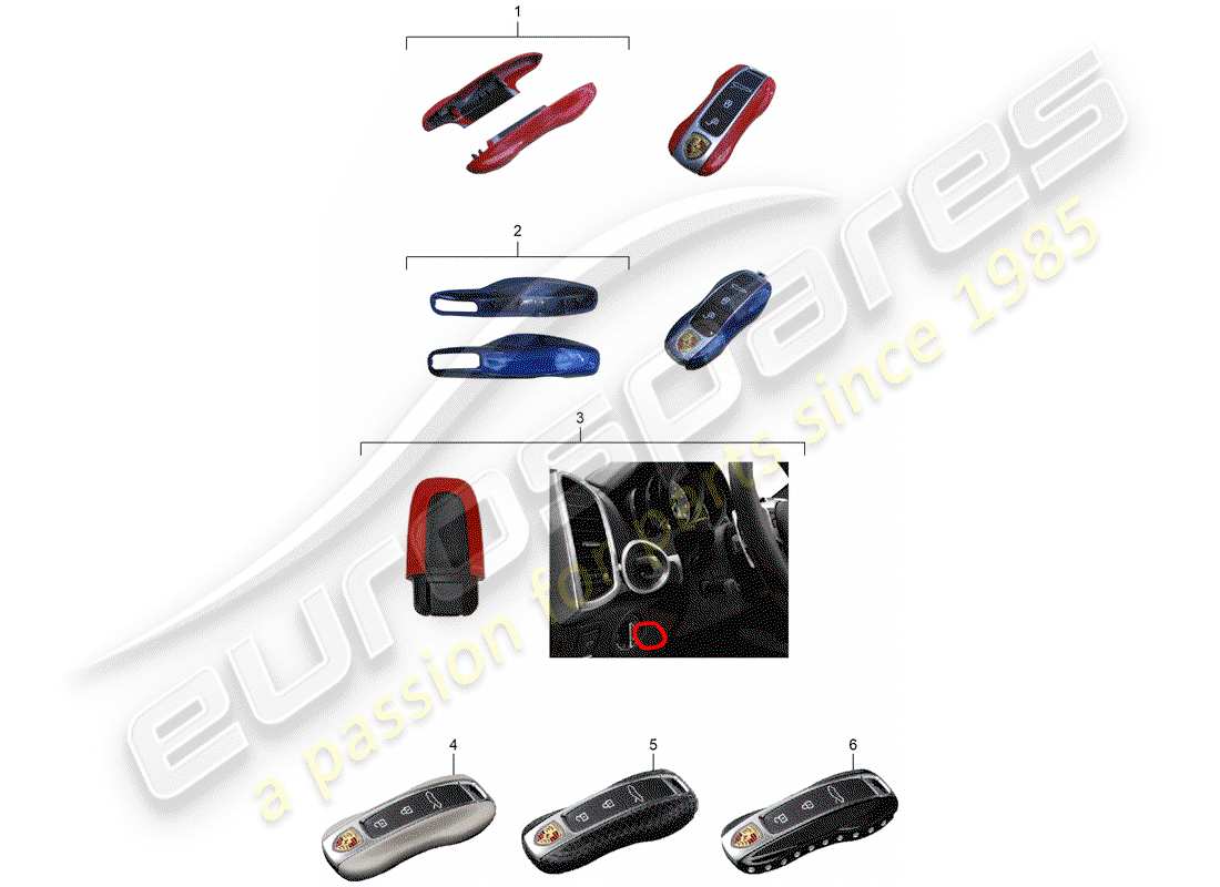 porsche 2016 (tequipment cayenne) couvercle de clé schéma des pièces