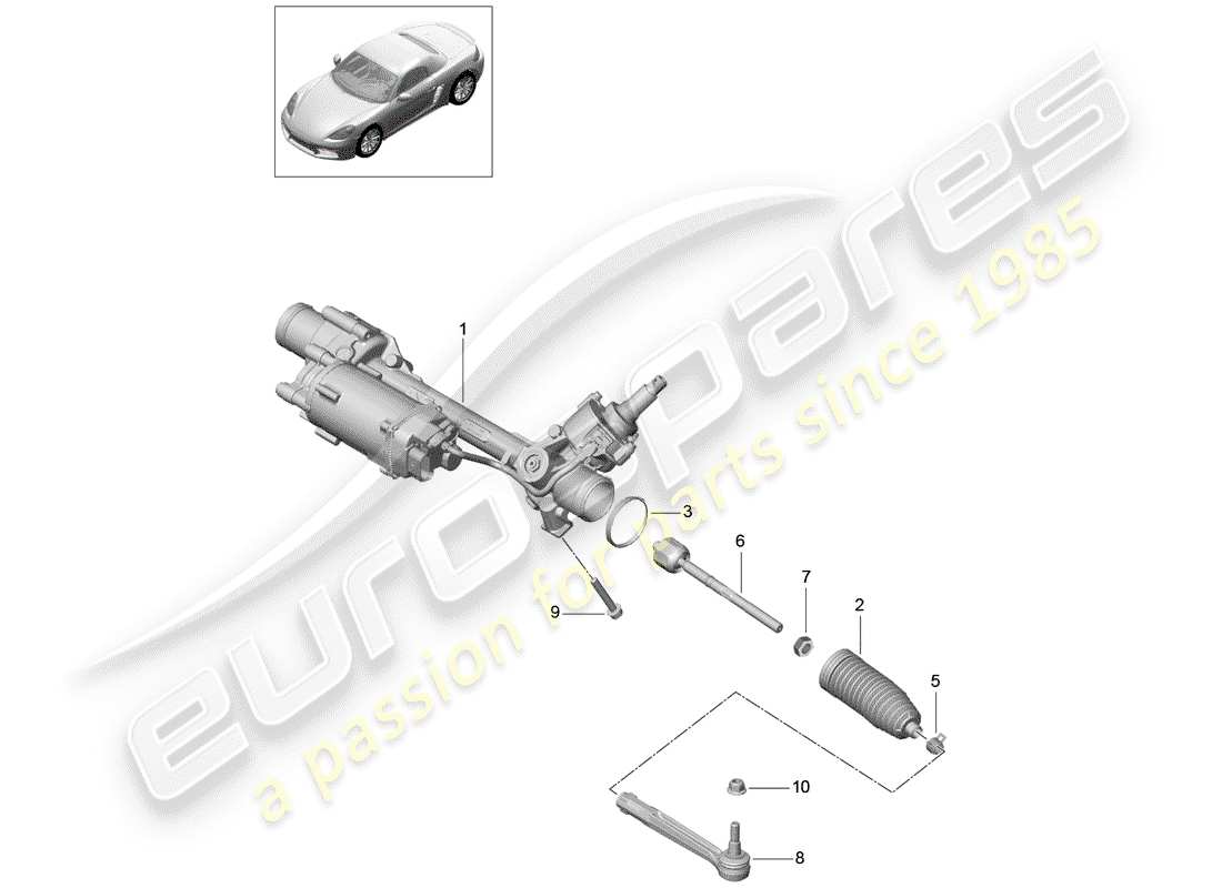 porsche 2018 (718 boxster) mécanisme de direction schéma des pièces