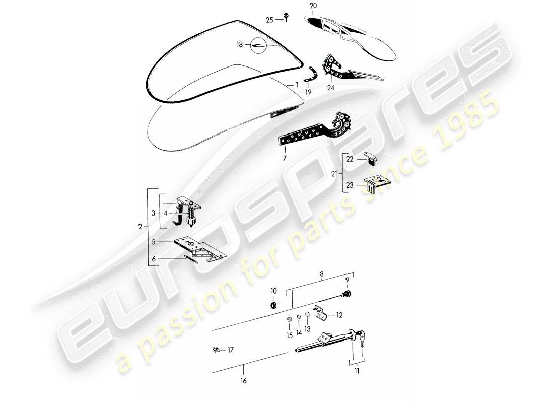 porsche 1953 (356/356a) couvercle - - et - avec pièces d'installation - pour le montage, utilisez le matériel d'atelier schéma des pièces